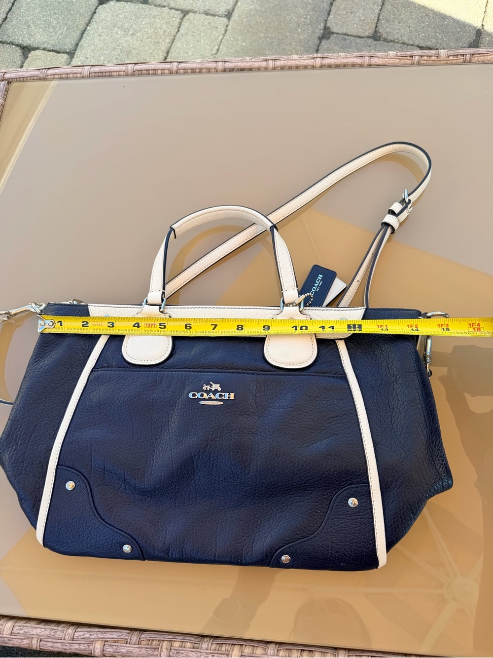 COACH mickie spectator Navy and White Leather Satchel with Removable Strap - Picture 3 of 8